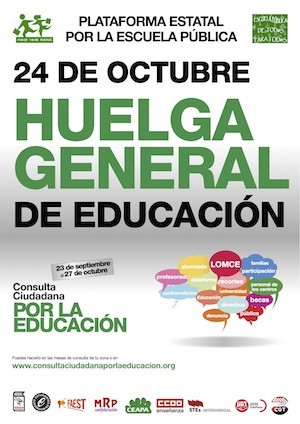 Cartel Huelga Educacion 24OCT España, 24 octubre 2013: huelga general en la Educación