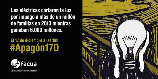 Facua-electricas-apagon-17D España 2013: las eléctricas cortaron la luz por impago a más de un millón de familias