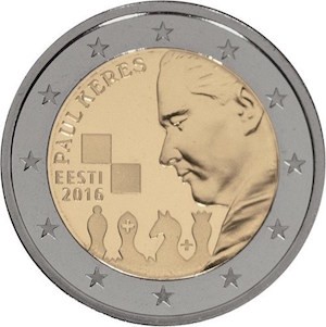 Reverso-2-euros-Estonia-ajedrez El ajedrez llega al euro con Paul Keres