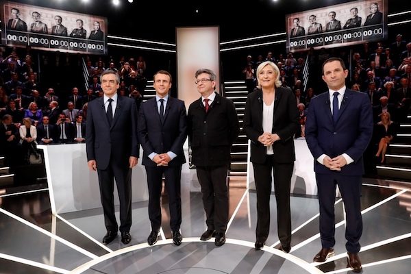 fillon-macron-melenchon-lepen-hamon-tf1-20-mar-600x400 Presidenciales francesas 2017: DiEM25 pide no votar a Le Pen ni a Fillón