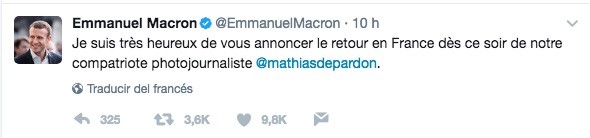 macron-tuit-depardon Periodismo en Turquía: Mathias Depardon en libertad