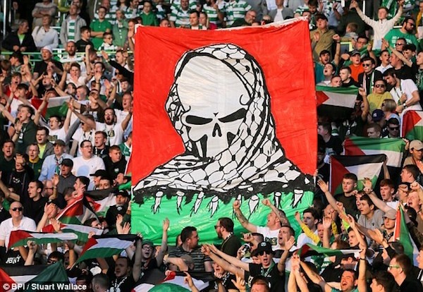 pancarta-apoyo-palestina-celtic-park Mil banderas palestinas en el Celtic Park