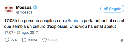 twitter-mossos Younes Abouyaaqoub abatido por los Mossos de Esquadra en el Alto Penèdes