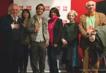 Jurado del Festival de Cine Peruano de París. De izquierda a derecha: Christian Gasc, Maria de Medeiros, Adrián Saba, Jovita Maeder, Catherine Legave, Julio Feo Zarandieta.