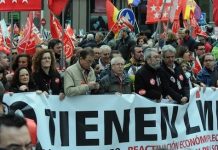 1 de mayo de 2013 en Madrid, los líderes sindicales de UGT y CCOO encabezan la manifestación