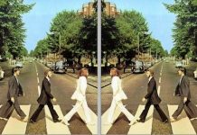 The Beatles. Imagen de portada de 'Abbey Road" original (izquierda) e invertida horizontalmente (derecha)