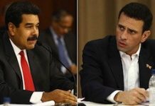 Nicolás Maduro y Henrique Capriles en una mesa de diálogo
