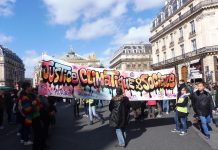Julio Feo: pancarta por el clima en la manifestación de París del 16 de marzo de 2019