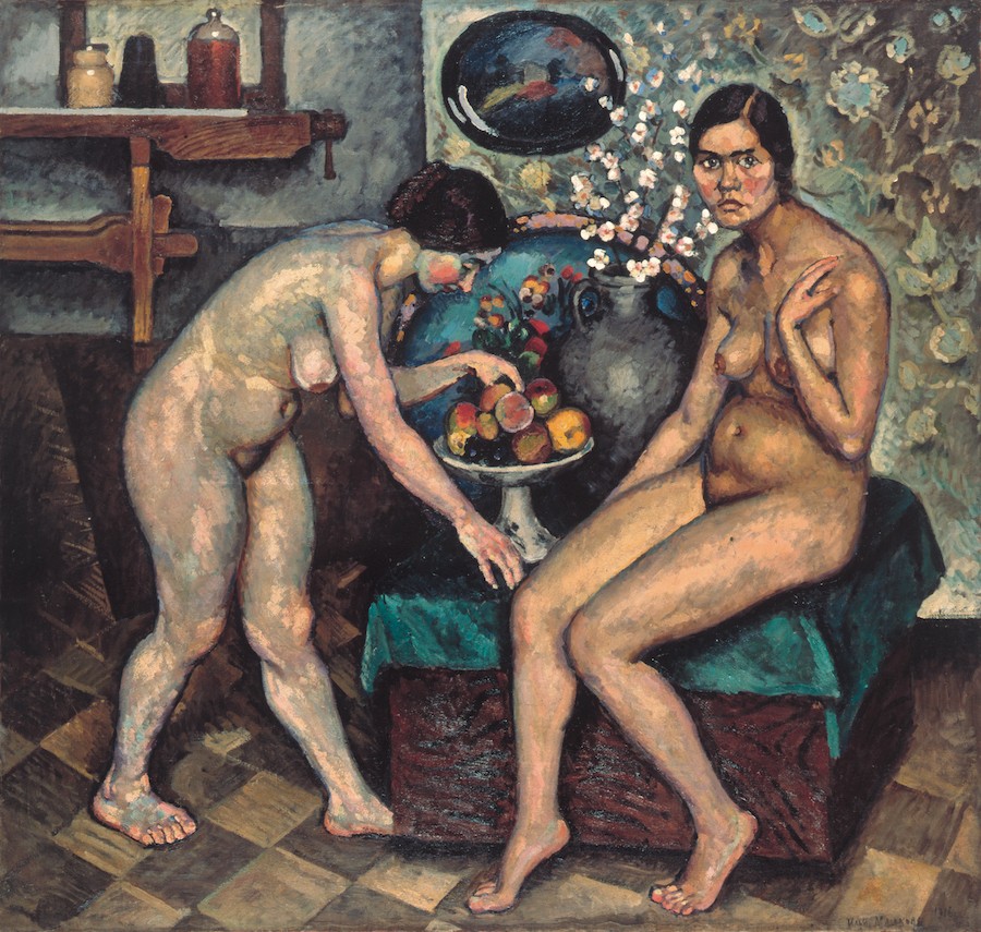Iliá Mashkov Modelos en el estudio, 1916 Óleo sobre lienzo, 147 × 155,5 cm Colección Ekaterina & Vladimir Semenikhin
