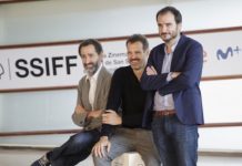 Aitor Arregui con Jon Garaño y José Mari Goenaga en el Festival de Cine de San Sebastián 2019