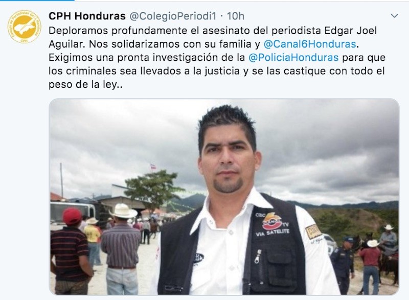 tuit-Edgar-Joel-Aguilar Periodistas asesinados en Honduras: Edgar Joel Aguilar