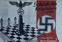 Cartel nazi con el texto, ‘Guerrero de ajedrez en el mundo. Todos están de acuerdo con el Fuhrer’