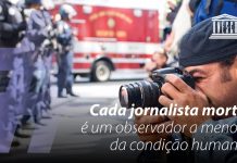 Cartel de la Unesco en portugués denunciando el asesinato de periodistas