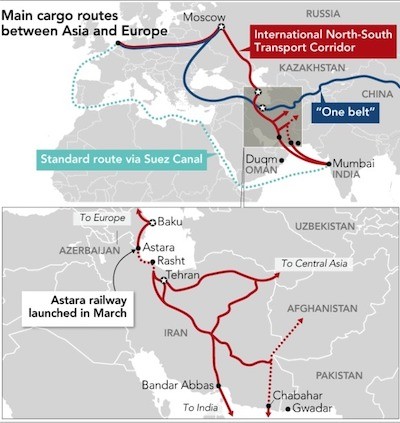 mapa-en-inglés-del-corredor Irán quiere impulsar el Corredor de Transporte Internacional Norte-Sur