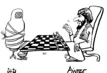 Dibujo del caricaturista francés Patrick Pinter. El texto que acompañaba en su original: ‘Los talibanes son los únicos al mando en Kabul’