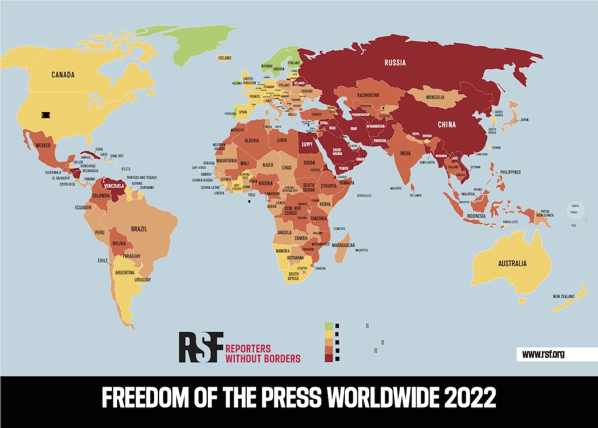 rsf-2022-mapa-libertad-de-prensa Reporteros Sin Fronteras describe una nueva era de la polarización en la prensa