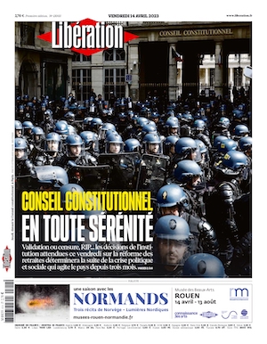 liberation-portada-14abr2023 Vergonzosa decisión del Consejo Constitucional que apoya a Macron en el ocaso de la Quinta República