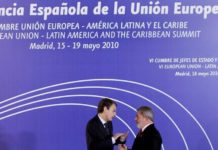 Zapatero y Lula da Silva en la cumbre UE-CELAC de mayo 2010