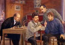 Dibujo de Lenin contra la «Entente de ajedrez» formada por Lepeshinsky, Krzhizhanovsky y Starkov