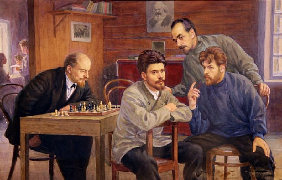 dibujo-lenin-contra-la-entente-de-ajedrez-de-lepeshinsky-con-krzhizhanovsky-y-starkov-900x575 El Museo de Historia Contemporánea de Moscú presenta la exposición ‘e2-e4. Estética del ajedrez’