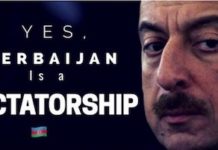 Azerbaiyán, cartel denuncia de la dictadura