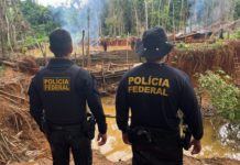 Un área de actividad minera ilegal intervenida por la Policía Federal de Brasil en la Amazonia Oriental, el 17 de enero, en que se destruyeron sus precarias instalaciones y viviendas, así como sus equipos. © Policía Federal