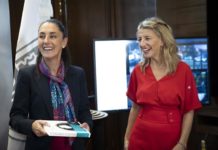 Yolanda Díaz con Claudia Sheinbaum en La Moncloa 30NOV2022