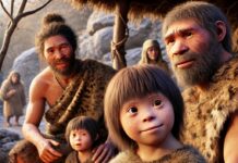 Niña neandertal con síndrome de Down en un entorno familiar ©IA-RJC