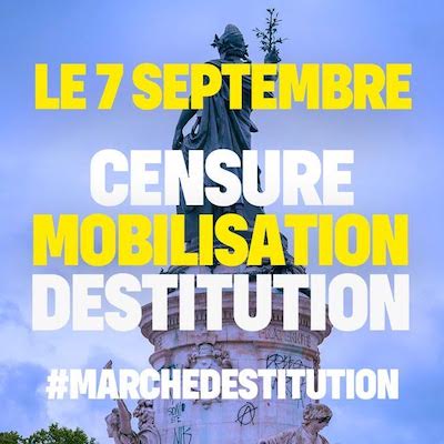 Francia-7SEP2024-marcha-destitucion-cartel Francia: movilización popular reclama la dimisión de Macron y de Barnier