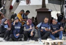 Periodistas de Al Jazeera en los territorios ocupados por Israel en Palestina