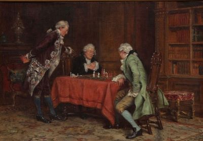 Nearing_the_end._Oil_on_canvas._Signed_and_dated_FM_Bennett_1922 Benjamin Franklin, ajedrez y nueva serie