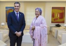 Pedro Sánchez con Amina Mohammed en La Moncloa. 31OCT2022 ©UNWTO:Kamal Baghirli