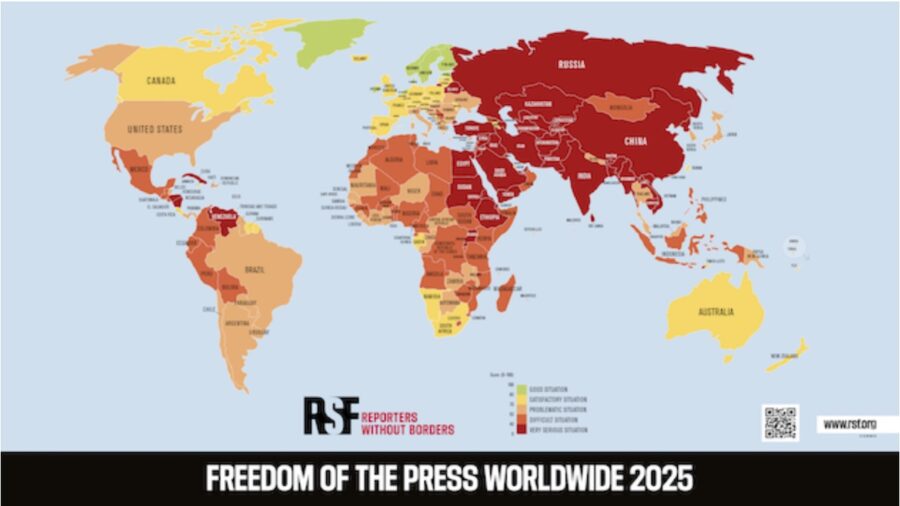 RSF-libertad-de-prensa-2025-900x506 Organizaciones de medios sitúan la libertad de prensa en sus índices más bajos