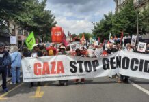 Gaza Stop Genocide, pancarta de la manifestación el 15JUN2025