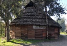 La Ruca o vivienda tradicional mapuche que sirve de sede a la Asociación indígena mapuche Taiñ Adkimn, instalada en la Facultad de Veterinarias y Pecuarias de la Universidad de Chile en el popular municipio de La Pintana, en la periferia sur de Santiago. ©Orlando Milesi / IPS