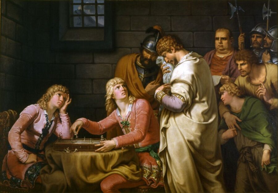 Johann_Heinrich_Wilhelm_Tischbein_-_Konradin_von_Schwaben_und_Friedrich_von_Baden_vernehmen_ihr_Todesurteil_1784_Schloss_Friedenstein-900x625 Una partida de ajedrez antes de morir: cuatro pinturas y unos poemas