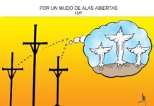 Crucifixión y palomas de la paz