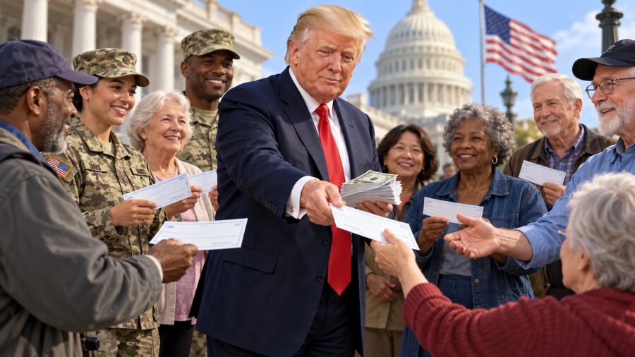 Donald-reoarte-dinero-entre-americanos-©AqM-ChatGPT-900x506 EEUU: Un pago de Medicare entra en la recta final de la campaña