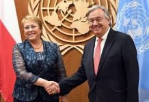 Bachelet con Guterres en la ONU