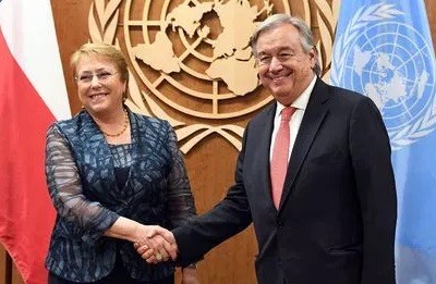 Bachelet-con-Guterres-en-la-ONU Bachelet denuncia la grave situación de los ciudadanos en Venezuela