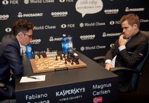 Carlsen y Caruana en Londres, noviembre de 2018