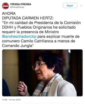 Carmen-Hertz-tuit-mapuche-Camilo Carabineros matan en Chile al comunero mapuche Camilo Catrillanca