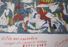 Postal de Conrado Granado en homenaje a los periodistas asesinados en Charlie Hebdo