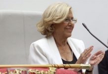 Manuela Carmena en el momento de hacerse pública su elección como alcaldesa Madrid el 13 de junio de 2015