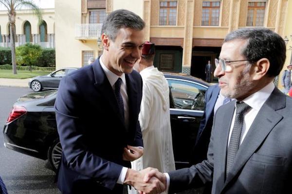Pedro-Sánchez-saluda-a-Saadedín-Al-Ozmani Las todavía relaciones difíciles entre España-Marruecos