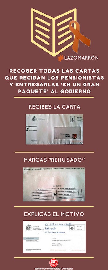 UGT-lazo-marron-pensiones UGT: #LazoMarron para denunciar la subida de mierda de las pensiones en España