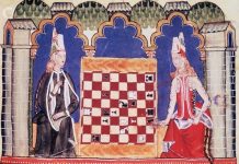 Grabado medieval de dos mujeres jugando al ajedrez. 1251-1282. Libro de juegos de Alfonso X, rey de España. Biblioteca Nacional. Foto: Gianni Dagli Orti/ Corbis.