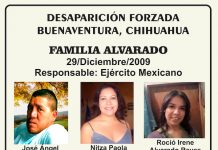 Cartel denunciando la desaparición forzada de la familia Alvaro en México