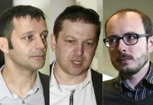 De izquierda a derecha: los acusados en este caso Edouard Perrin, Raphael Halet y Antoine Deltour.