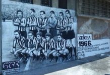 El histórico equipo del Partizán que jugó la final de la Copa de Europa en el recuerdo del arte callejero.